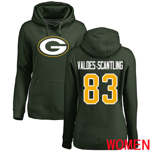 Green Bay Packers Green Women #83 Valdes-Scantling Marquez Name And Number Logo Nike NFL Pullover Hoodie Sweatshirts